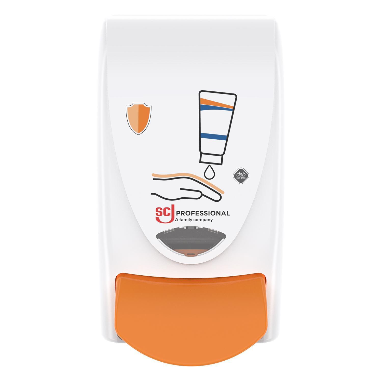 Hvid Deb Stoko Protect Dispenser Til Beskyttelsescreme Plast Gul Trykknap - Deb Stoko Beautylife  - 5010424022385