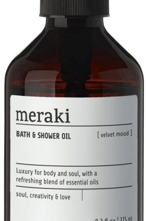 Hvid Meraki Velvet Mood Bade Showerolie 275 Luksuriøs Emulgerende Plejeolie - Meraki Beautylife  - 5707644552029