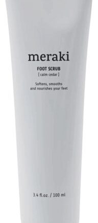 Hvid Fodscrub Meraki Calm Cedar Økologisk Abrikoskernepeeling Med Oliven & Solsikkeolie Eukalyptus Mynte Duft - Meraki Beautylife  - 5707644808010