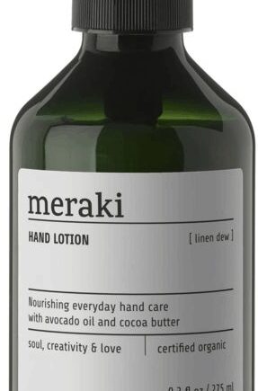 Hvid Håndlotion Meraki Linen Dew økologisk Ecocert Cosmos Med Aloe Vera Kakaosmør & Avocadoolie Vitamin - Meraki Beautylife  - 5707644528291